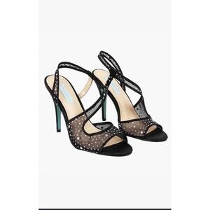 Betsey Johnson Heels Women's Size 8.5 Black Good Rhinestone Mesh Sandals